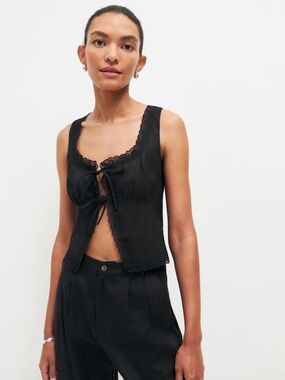 Reformation Rosalie Linen Top Black - Size 0